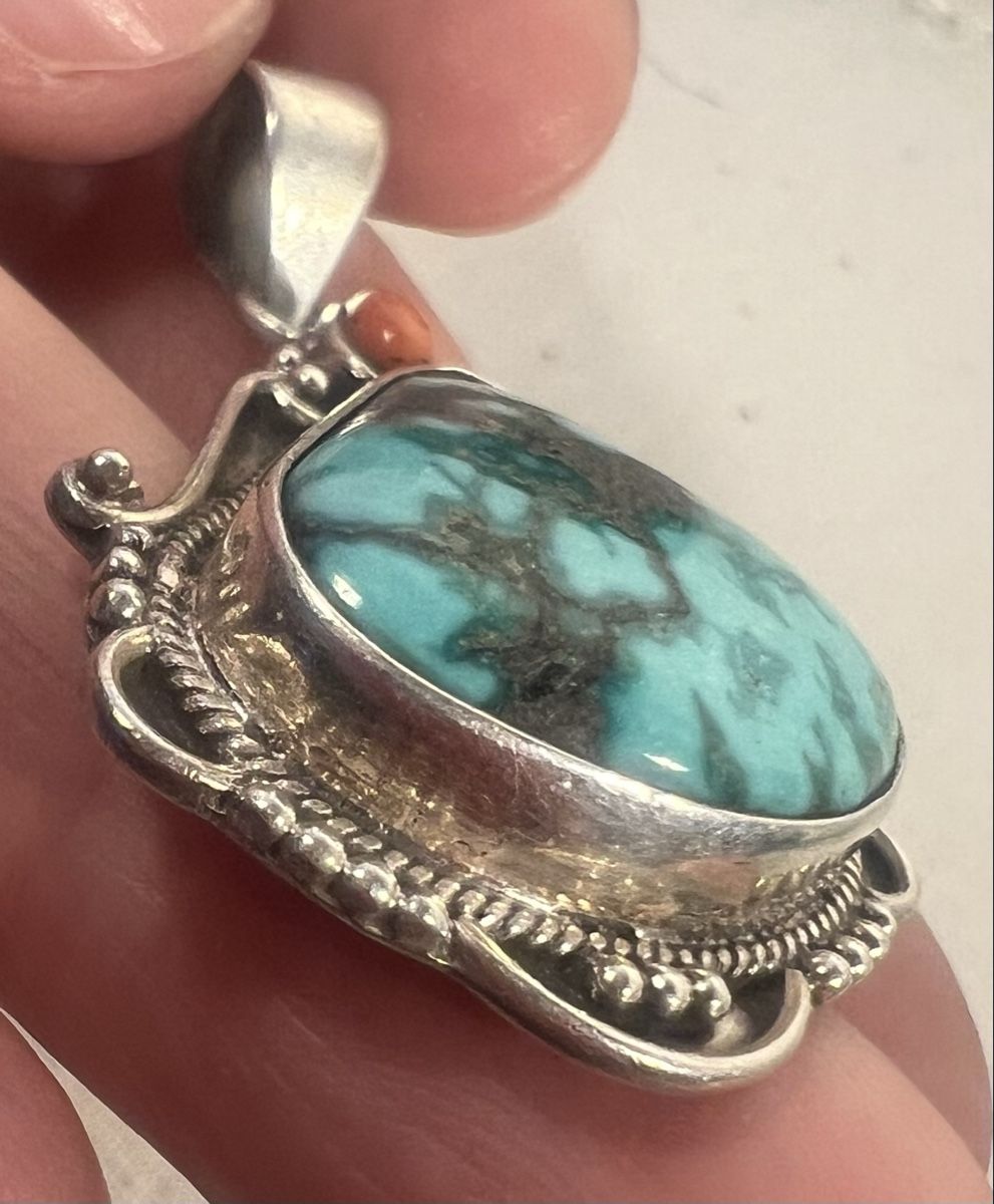 Ciondoli: Splendide pendentif ethnique en argent 925, turquoise corail – Usato da Genève venduto da DELIRBEADS 5