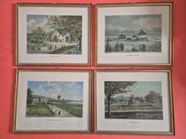 4 Stk. gerahmte Kunstdrucke, Casp. Burkhard, Alt Wollishofen