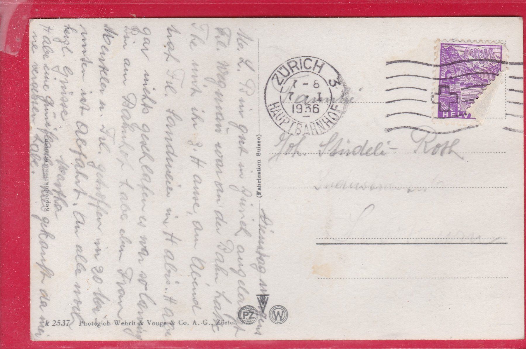 Cartoline postali: ZÜRICH, 7.1.1936 – Usato da Oberrieden venduto da Gebirgsstelze 1