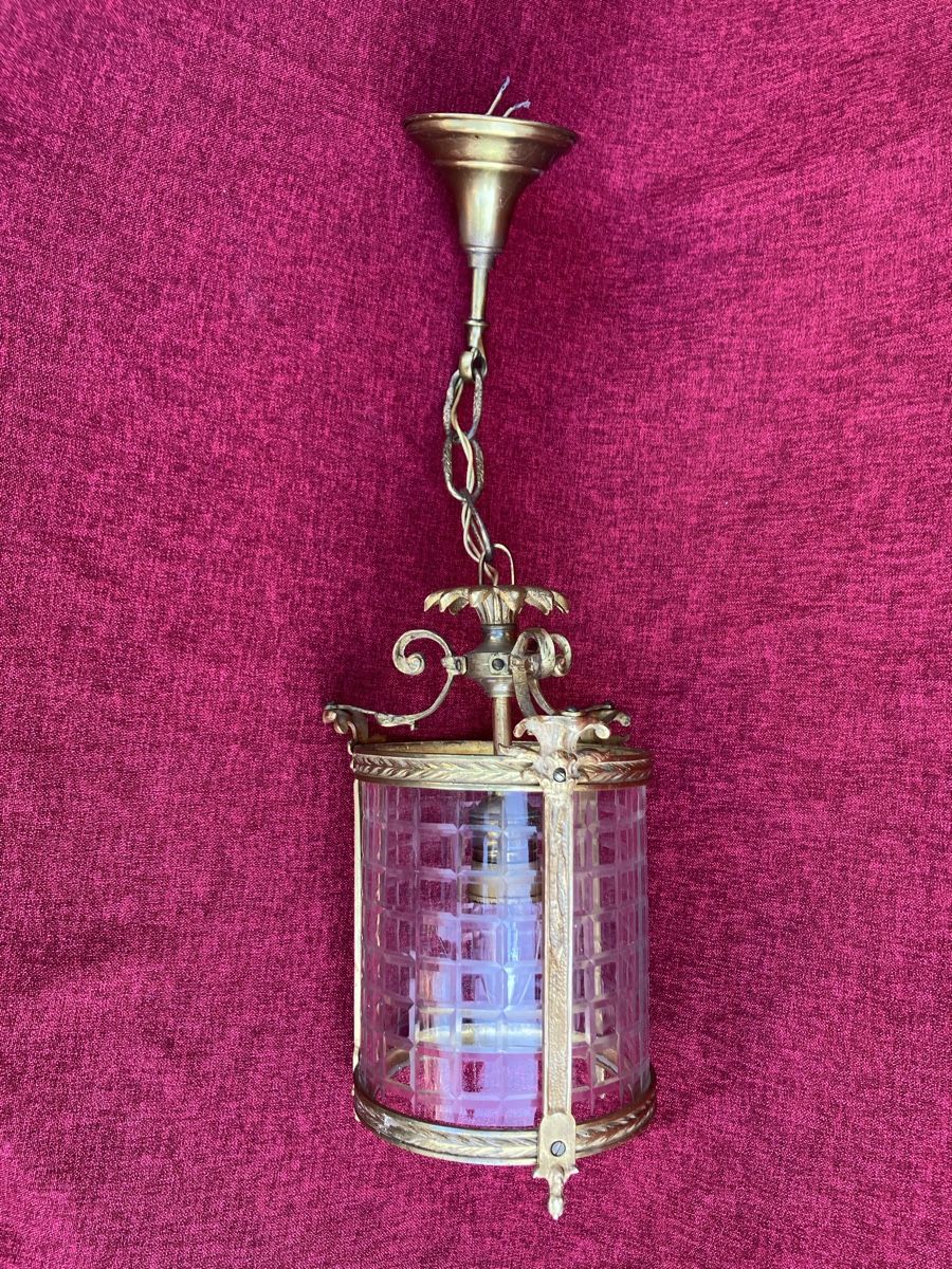 Lampadari & plafoniere: Jugendstil Messing Deckenlampe mit geschliffener Kristalglas – Usato da Zürich venduto da Artnuvo 3