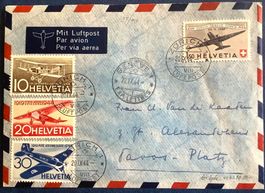 1944 - Flugpost Satz  F37 - F40 Zürich - Davos Platz