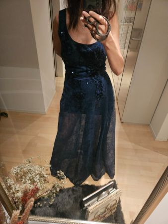 Abendkleid blau Spitze Grösse 38