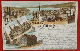 Gruss aus Zürich,  mit Schiffspost-Stempel Luzern - Flüelen
