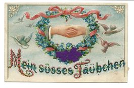 Samt- + Seiden-Applikation mein süsses Täubchen Präge-Litho