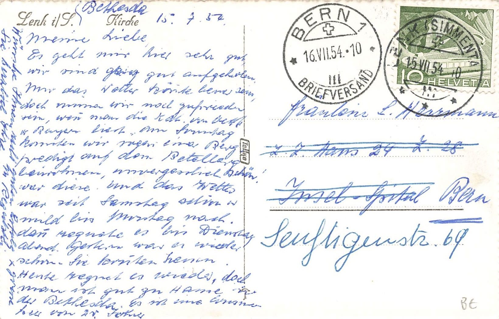 Cartoline postali: Lenk (BE) Kirche mit Alpenpanorama – Usato da Biasca venduto da Blenio71 1