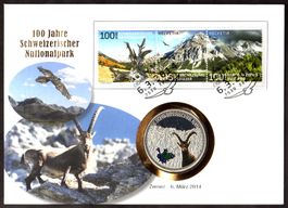 Numis, Graubünden, 100 Jahre Nationalpark Farb-Medaille, rar