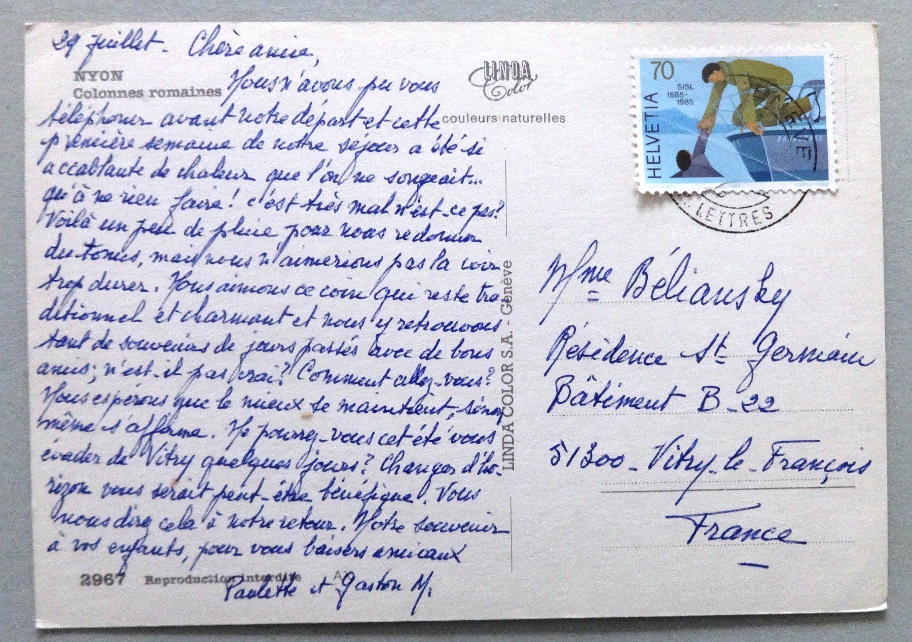 Cartoline postali: Nyon - Colonnes romaines – Usato da Fétigny venduto da Billy2miny 1