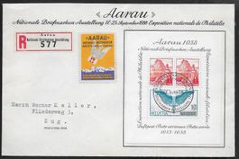 1938 FDC CHARGE AARAU Block W11 Ersttag-o + VIGNETTE ab 1.-
