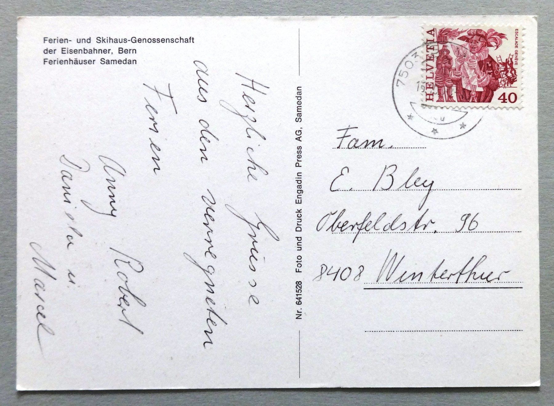 Cartes postales: Bern Ferienhäuser Samedan – D'occasion à Fétigny par Billy2miny 1