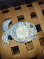 Objet décoratif poisson bleu et blanc en céramique