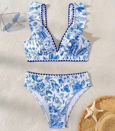 ✨Blumen Bikini Set Blau Weiss M - Neu - Gratis Versand