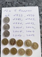 12 x 5 Rappen ab 1933 sehr schöne Stücke