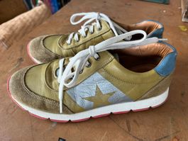 TSM Leder-Sneaker Stern, Khaki/Blau/Silber Gr. 37 NEUWERTIG!