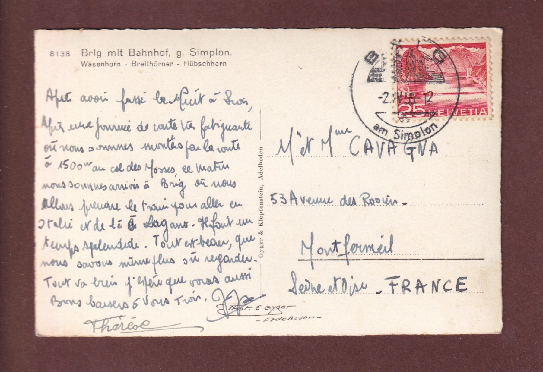 Ansichtskarten: BRIG mit Bahnhof gegen Simplon - 1955 – Gebraucht aus Pully von nicecards-shop 1