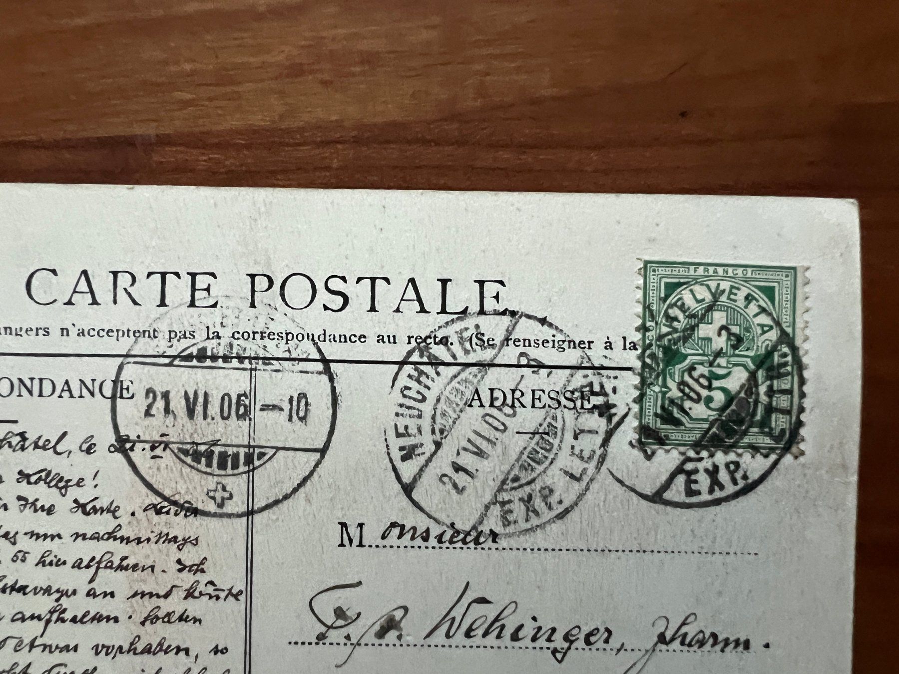 Cartoline postali: AK  1906 Neuchatel (G2790) – Usato da Hinwil venduto da Sidi4 1