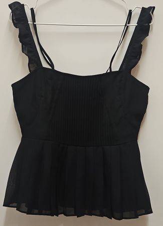 Schwarzes Peplum Top mit Rüschenbändern Größe S