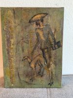 Malerei Frau mit Hund Original Kunstwerk Vintage Stil