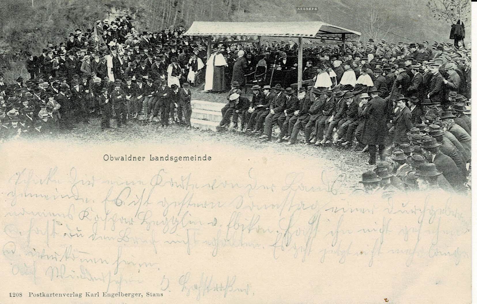 Cartoline postali: Obwaldner LANDSGEMEINDE Sarnen OW gel. 1908! – Usato da Hergiswil NW venduto da Kartenfrau