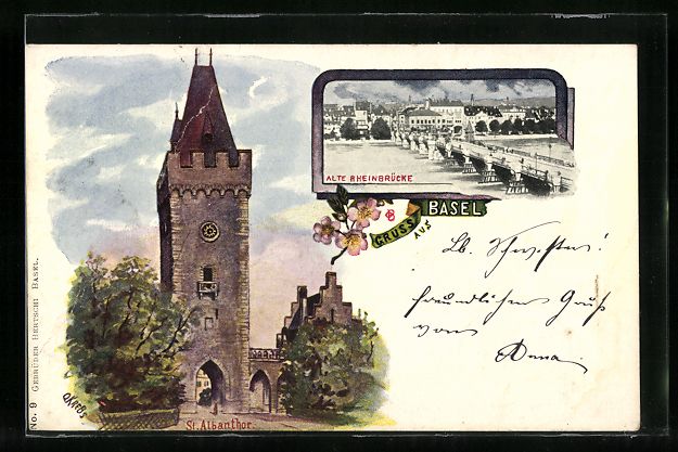Cartoline postali: Basel, St. Albantor, Alte Rheinbrücke – Usato da Berlin venduto da bartko-reher
