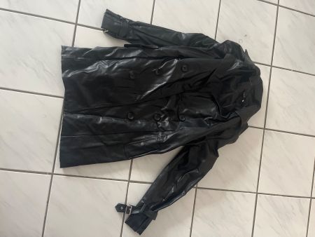 Herren Trenchcoat Kunstleder Schwarz Grösse M defekt