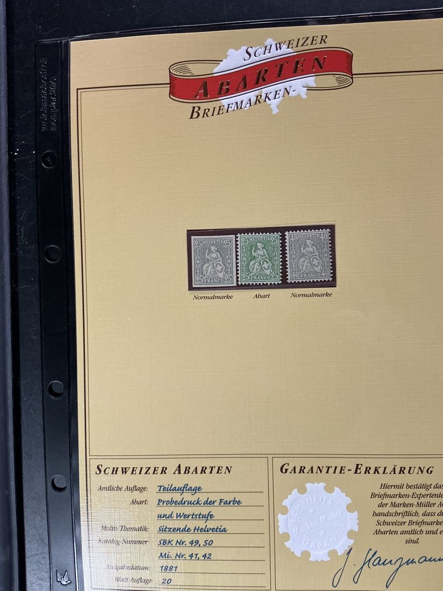 Alle Briefmarken: Schweizer Briefmarken 49 und 50, Helvetia, Probedruck – Neu (gemäss Beschreibung) aus Hedingen von Juniswiss