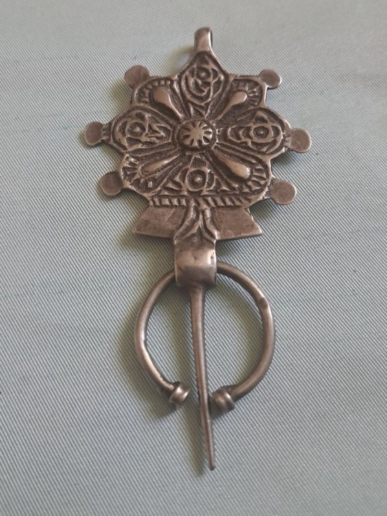 Broche Berbère Ancienne En Argent 925 - Calligraphie Arabe, XIXe Siècle, Bijou Oriental Vintage