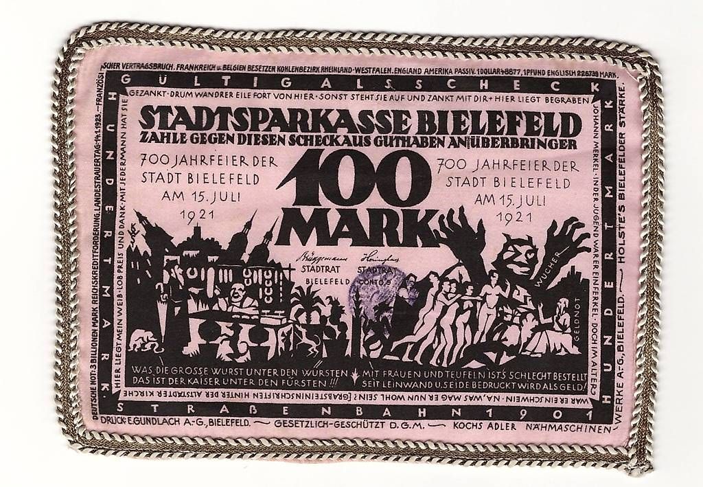 Banknoten: 100 Mark Notgeld, Rosa Seide mit schöner Borte – Gebraucht aus Gümligen von vinylsoundsgood