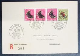 B157) 1953 FDC Juventute 4-Streifen aus Kehrdruckbogen LP