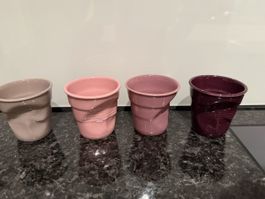 4 Revol Espressobecher zerknittert, lila-rosa, neuwertig