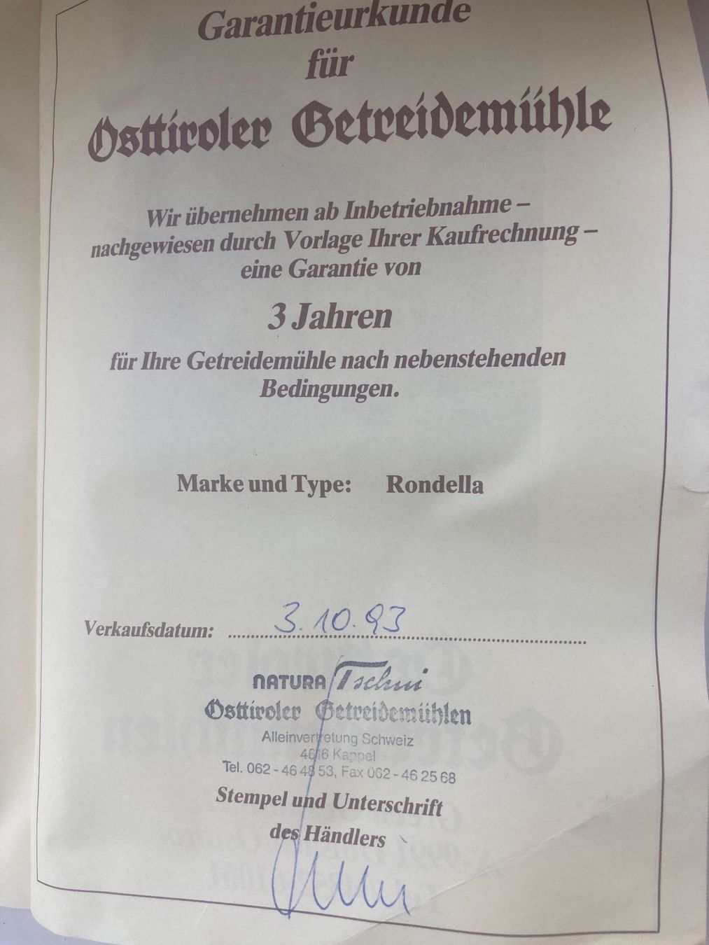 Küchengeräte: Getreidemühle vom Osttirol. – Gebraucht aus Rüttenen von  9