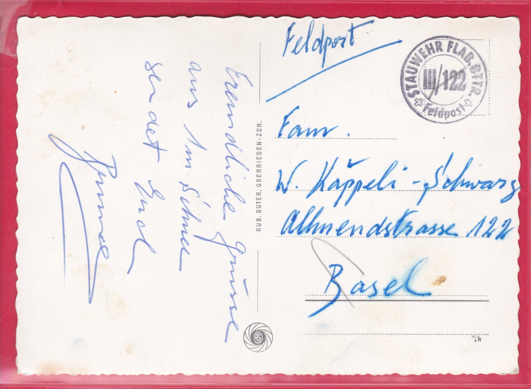 Cartoline postali: ZUOZ MIT PIZ D'ESAN, FELDPOST – Usato da Oberrieden venduto da Gebirgsstelze 1