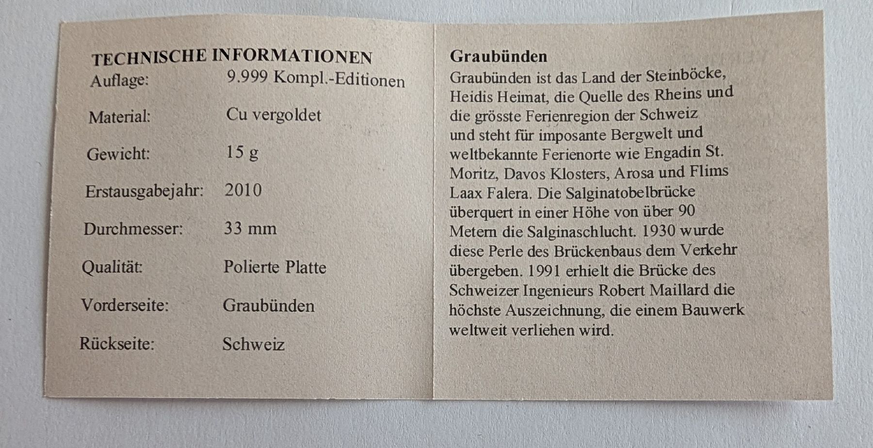 Tutti le monete: Vergoldete Münze Graubünden – Nuovo (secondo la descrizione) da Widnau venduto da angiel02 2