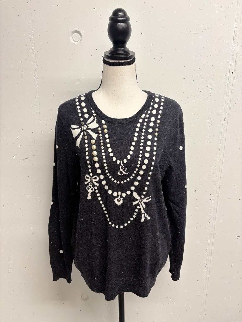 Pullover & Sweatshirts: Leo&Ugo Strickpullover Gr. 42 grau Perlen Glitzer Pullover – Neu (gemäss Beschreibung) aus Regensdorf von secondchancefashion