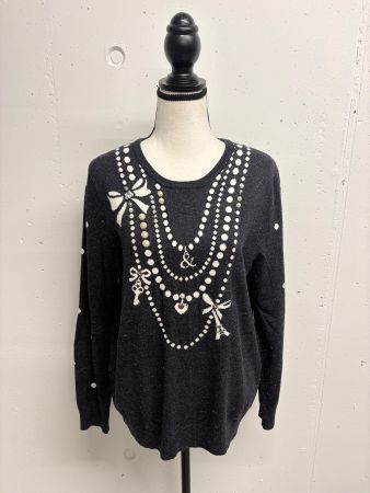 Leo&Ugo Strickpullover Gr. 42 grau Perlen Glitzer Pullover