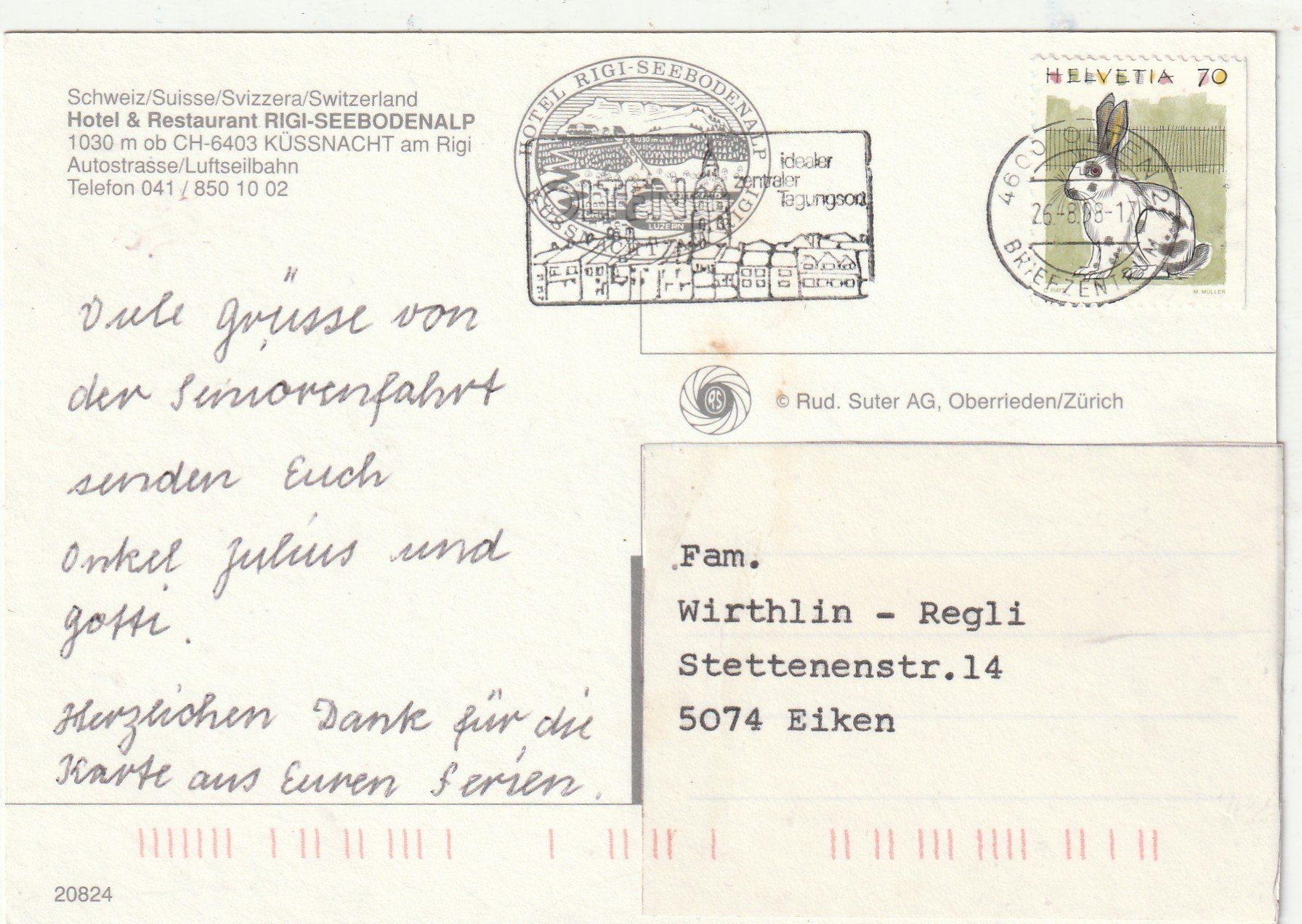 Cartoline postali: Hotel Rigi Seebodenalp – Usato da Lumbrein venduto da made02 1