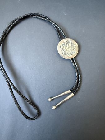 Vintage Native American Overlay Bolo Tie - Sterling Silver