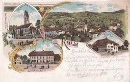 Unterkulm farbige Lithografie 5 Bilder Bären Handlung etc.