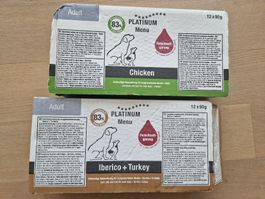 Hundefutter PLATINUM MENU Adult 24x90g ChickenIbericoTurkey