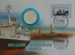 Numisbrief 800 Jahre Hamburger Hafen Silbermünze
