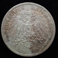DR Preussen Kaiser Wilhelm II 3 Mark 1909 16,66gr. Silber