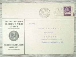 TR10 Enveloppe + Timbre Suisse 1931