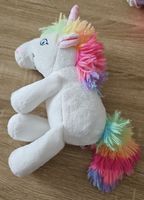 Stofftier Einhorn weiss bunt geringelte Mähne und Schweif