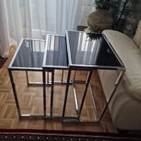3-teiliges Set Beistelltische Glas/Chrom aus den 70er Jahren