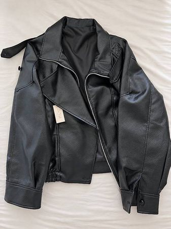 ZEYA Asymmetrical Oversized Faux Leather Jacket - S/M