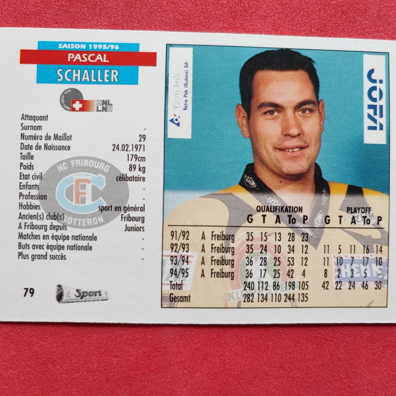 Carte collezionabili: Pascal Schaller - HC FRIBOURG - 1995/96 – Usato da Dübendorf venduto da kb86_MOVIE 1