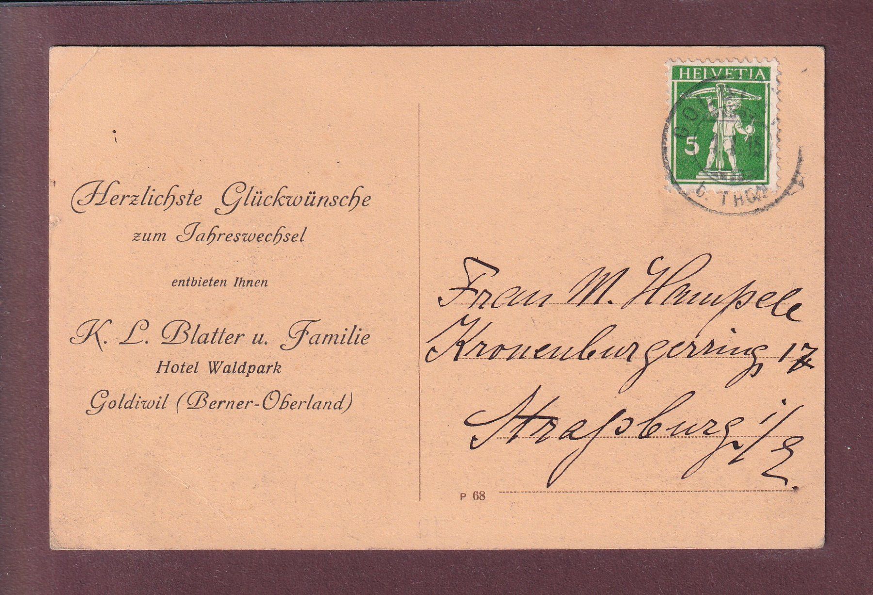 Cartoline postali: GOLDIWIL - Teilansicht - 1915 // Eckbug // – Usato da Pully venduto da nicecards 1