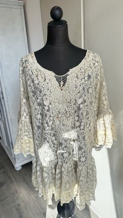 Antica SartoriaTunika Kleid, Beige/Gold Spitze, Ibiza Style,