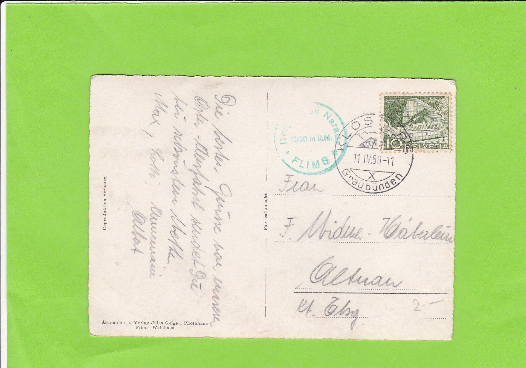 Cartoline postali: Flims, die Casons und Naraus Abfahrt – Usato da St. Peterzell venduto da neckertal 1