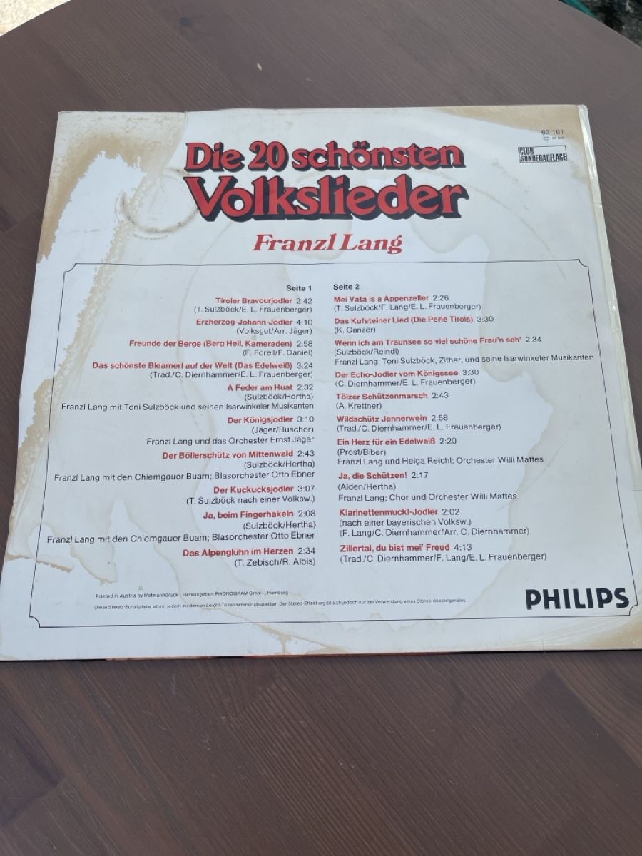 Dischi in vinile: Franzl Lang - Die 20 Schönsten Volkslieder  – Usato da Unterkulm venduto da AnoliOccasion 1