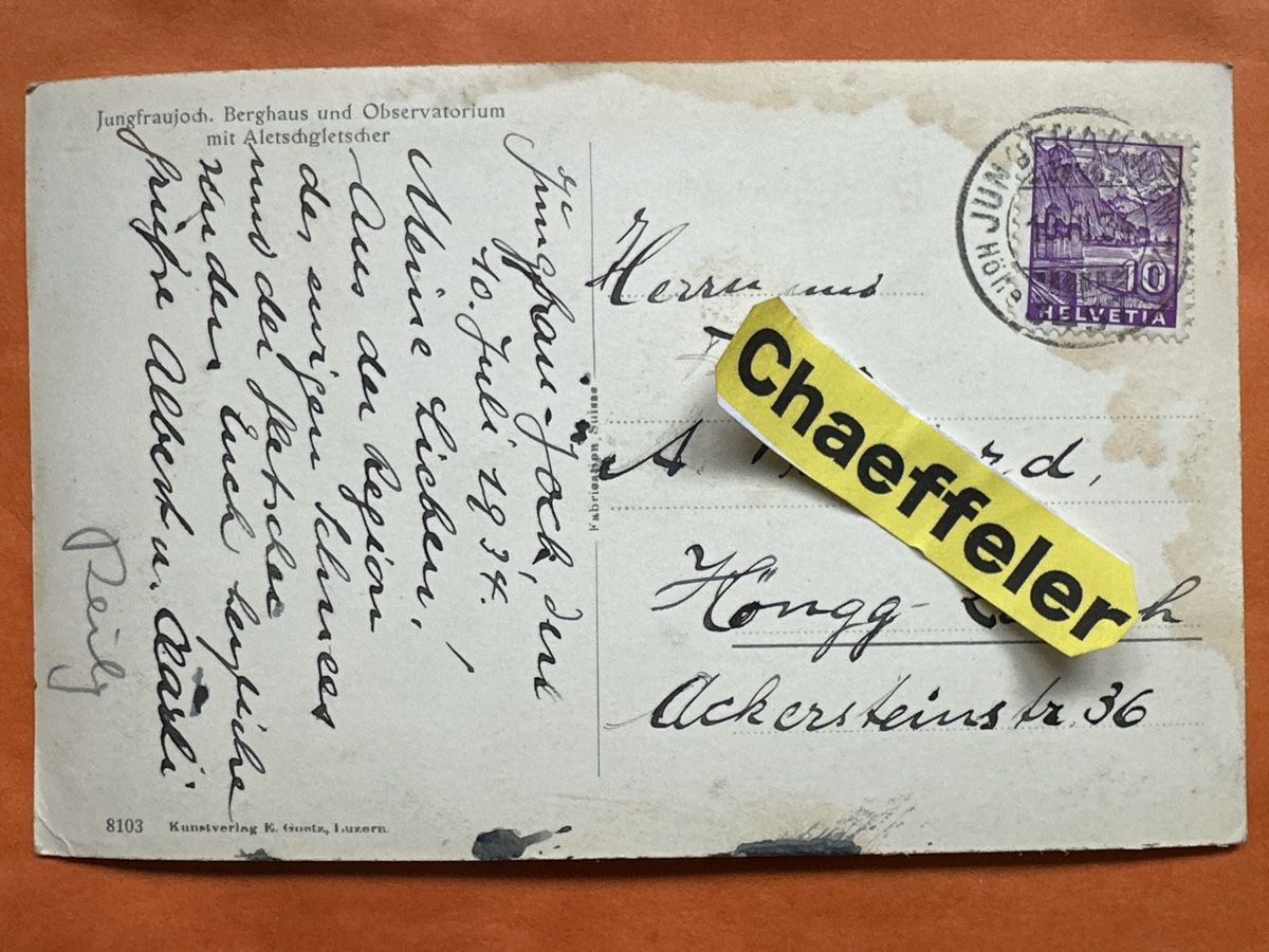 Cartoline postali: Alte Ansichtskarte Jungfraujoch 1934 – Usato da Zürich venduto da Chaeffeler 1